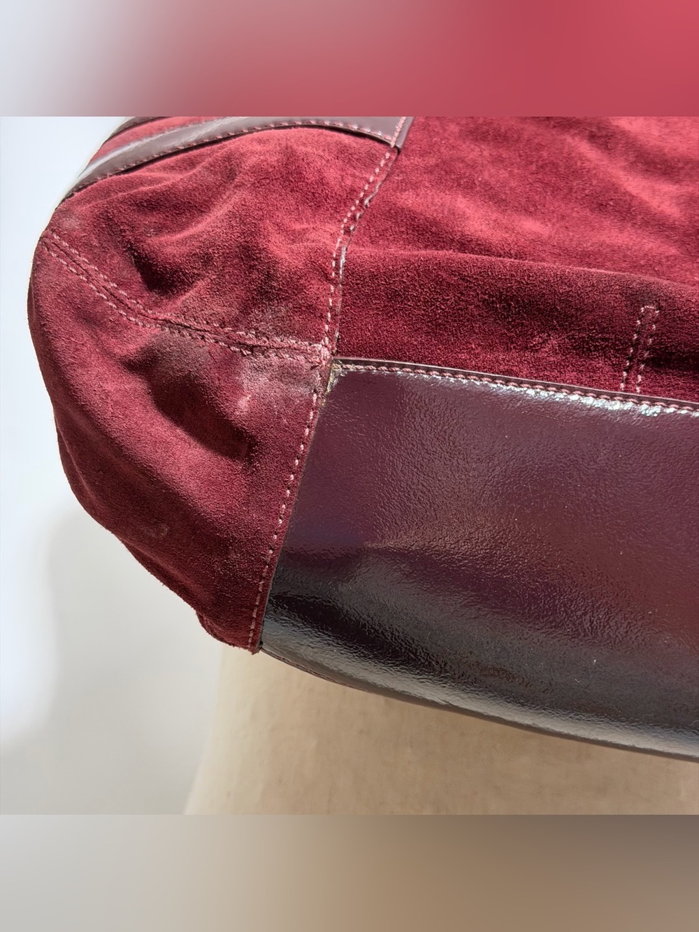 Cole Haan • Merlot Suede & Patent Leather Y2K Hobo Shoulder Bag - Picture 9 of 15